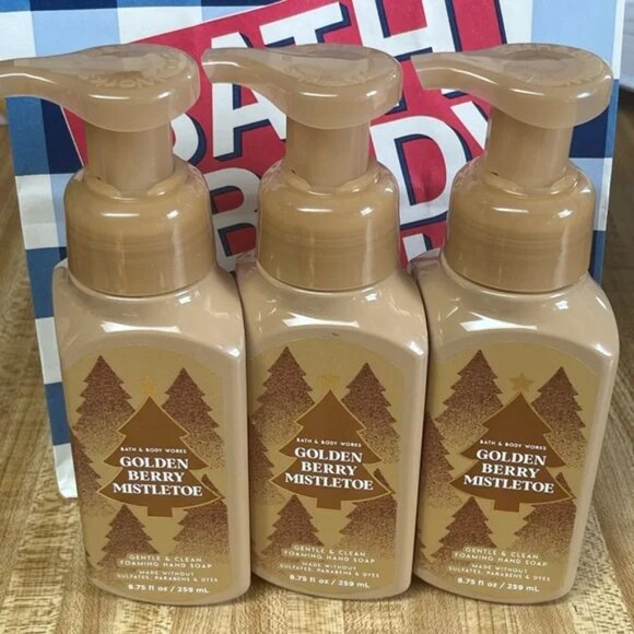 BATH & BODY WORKS GOLDEN BERRY MISTLETOE FOAMING HAND SOAP SET OF 3 Xmas Berries - Picture 3 of 4